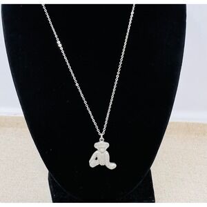 Vintage USPS 1996 Teddy Bear Pendant Necklace Silver Tone Made in USA 18 Inch